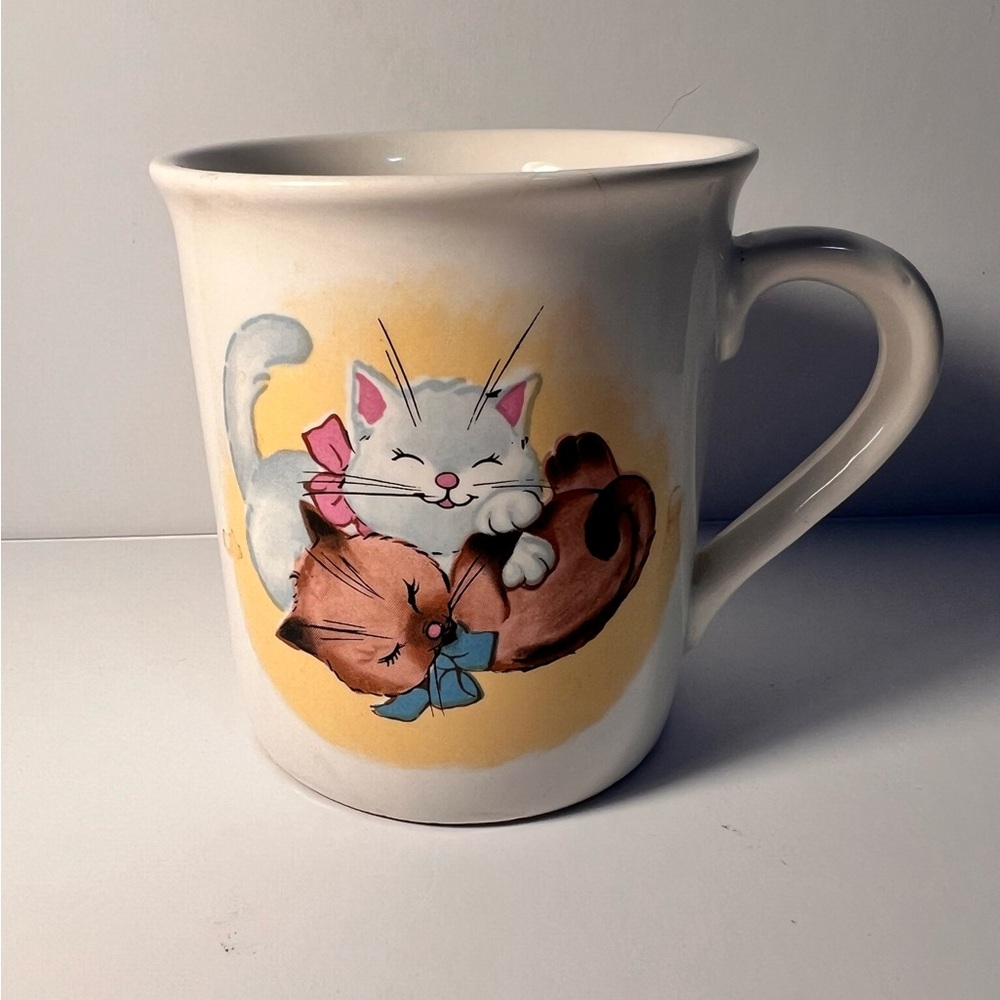 Vintage JSNY Grey and brown Cute Kitten Cats Cuddles Coffee Cup Ceramic Mug